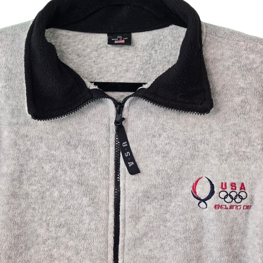 Team USA Beijing 2008 Olympics Fleece Jacket Grey Full Zip Mens XXL Made in‎ USA
